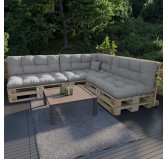 Set of 8 Pallet Cushions - 3x Seat + 3x Backrest + Side + Deco, Water-Resistant, Quilted, Grey