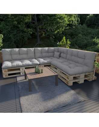 Set of 8 Pallet Cushions - 3x Seat + 3x Backrest + Side + Deco, Water-Resistant, Quilted, Grey