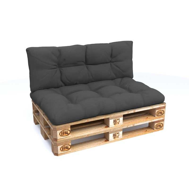 Set of 2 Pallet Cushions - Seat 120x80 cm + Backrest 120x40 cm, Water-Resistant, Quilted, Anthracite