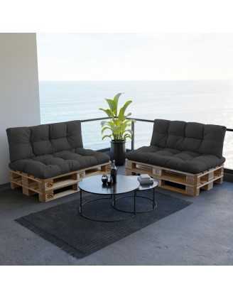 Set of 2 Pallet Cushions - Seat 120x80 cm + Backrest 120x40 cm, Water-Resistant, Quilted, Anthracite