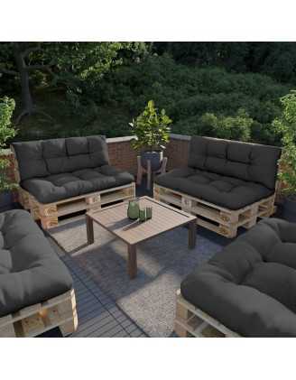 Set of 2 Pallet Cushions - Seat 120x80 cm + Backrest 120x40 cm, Water-Resistant, Quilted, Anthracite