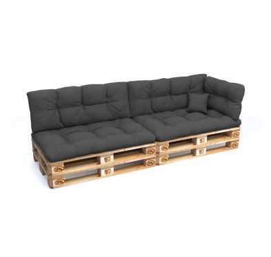 Set of 6 Pallet Cushions - 2x Seat + 2x Backrest + Side + Deco, Water-Resistant, Quilted, Anthracite