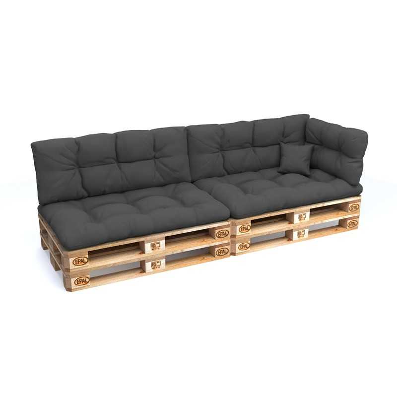 Set of 6 Pallet Cushions - 2x Seat + 2x Backrest + Side + Deco, Water-Resistant, Quilted, Anthracite