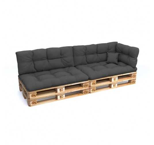 Set of 6 Pallet Cushions - 2x Seat + 2x Backrest + Side + Deco, Water-Resistant, Quilted, Anthracite
