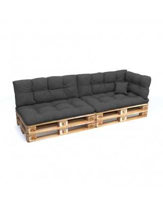 Set of 6 Pallet Cushions - 2x Seat + 2x Backrest + Side + Deco, Water-Resistant, Quilted, Anthracite