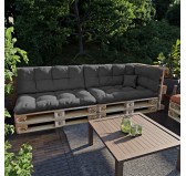 Set of 6 Pallet Cushions - 2x Seat + 2x Backrest + Side + Deco, Water-Resistant, Quilted, Anthracite