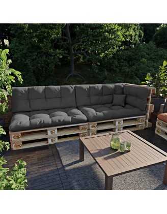 Set of 6 Pallet Cushions - 2x Seat + 2x Backrest + Side + Deco, Water-Resistant, Quilted, Anthracite