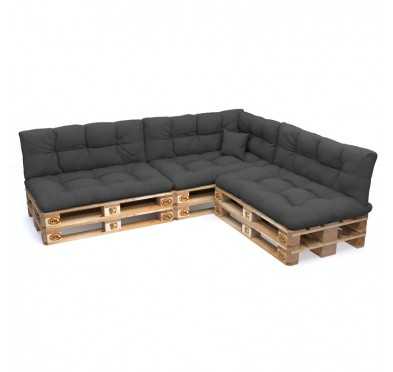 Set of 8 Pallet Cushions - 3x Seat + 3x Backrest + Side + Deco, Water-Resistant, Quilted, Anthracite
