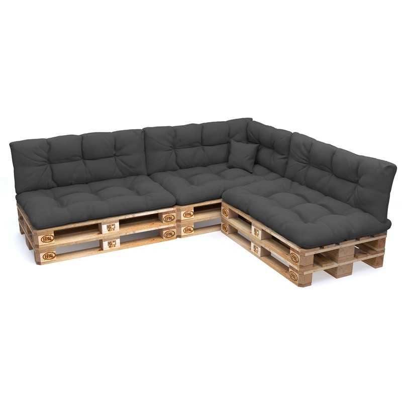 Set of 8 Pallet Cushions - 3x Seat + 3x Backrest + Side + Deco, Water-Resistant, Quilted, Anthracite