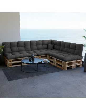 Set of 8 Pallet Cushions - 3x Seat + 3x Backrest + Side + Deco, Water-Resistant, Quilted, Anthracite