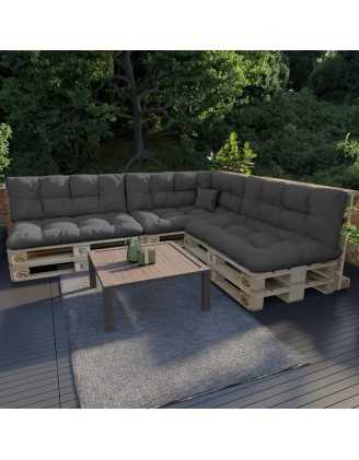 Set of 8 Pallet Cushions - 3x Seat + 3x Backrest + Side + Deco, Water-Resistant, Quilted, Anthracite