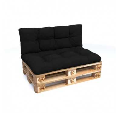 Set of 2 Pallet Cushions - Seat 120x80 cm + Backrest 120x40 cm, Water-Resistant, Quilted, Black