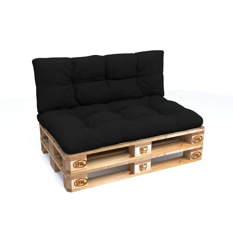 Set of 2 Pallet Cushions - Seat 120x80 cm + Backrest 120x40 cm, Water-Resistant, Quilted, Black