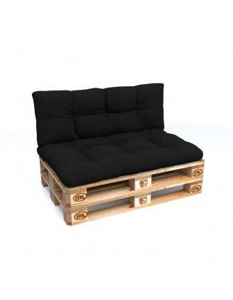 Set of 2 Pallet Cushions - Seat 120x80 cm + Backrest 120x40 cm, Water-Resistant, Quilted, Black