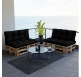 Set of 2 Pallet Cushions - Seat 120x80 cm + Backrest 120x40 cm, Water-Resistant, Quilted, Black