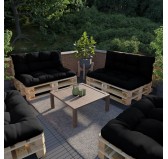 Set of 2 Pallet Cushions - Seat 120x80 cm + Backrest 120x40 cm, Water-Resistant, Quilted, Black