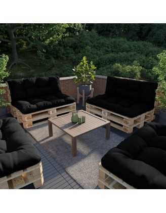 Set of 2 Pallet Cushions - Seat 120x80 cm + Backrest 120x40 cm, Water-Resistant, Quilted, Black