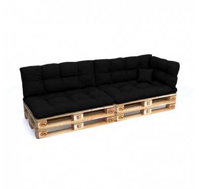 Set of 6 Pallet Cushions - 2x Seat + 2x Backrest + Side + Deco, Water-Resistant, Quilted, Black