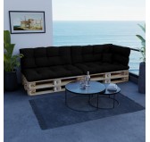 Set of 6 Pallet Cushions - 2x Seat + 2x Backrest + Side + Deco, Water-Resistant, Quilted, Black
