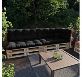 Set of 6 Pallet Cushions - 2x Seat + 2x Backrest + Side + Deco, Water-Resistant, Quilted, Black