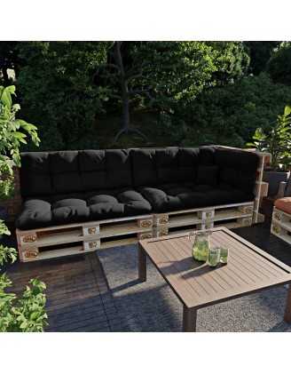 Set of 6 Pallet Cushions - 2x Seat + 2x Backrest + Side + Deco, Water-Resistant, Quilted, Black
