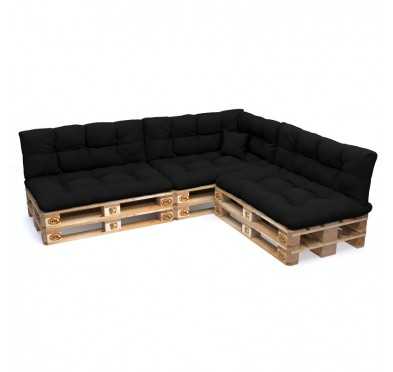 Set of 8 Pallet Cushions - 3x Seat + 3x Backrest + Side + Deco, Water-Resistant, Quilted, Black
