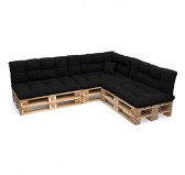 Set of 8 Pallet Cushions - 3x Seat + 3x Backrest + Side + Deco, Water-Resistant, Quilted, Black