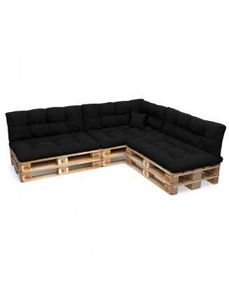 Set of 8 Pallet Cushions - 3x Seat + 3x Backrest + Side + Deco, Water-Resistant, Quilted, Black