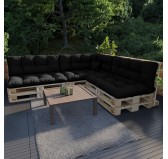 Set of 8 Pallet Cushions - 3x Seat + 3x Backrest + Side + Deco, Water-Resistant, Quilted, Black