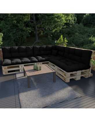 Set of 8 Pallet Cushions - 3x Seat + 3x Backrest + Side + Deco, Water-Resistant, Quilted, Black