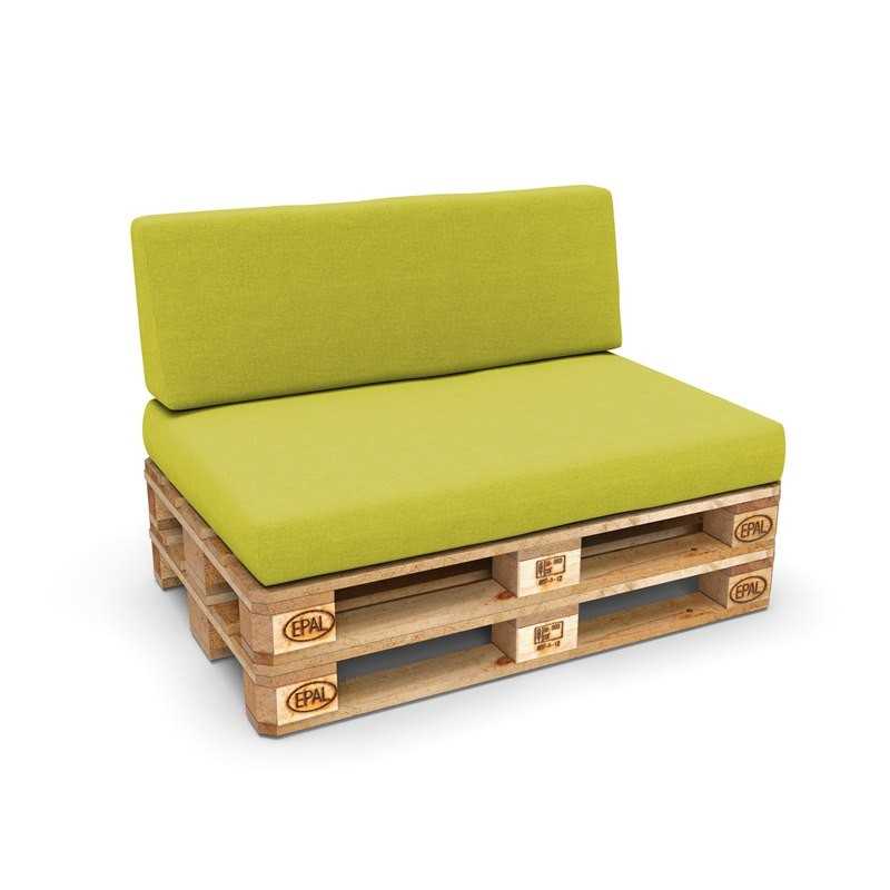 Set of 2 Pallet Cushions, 120x80 cm + 120x40 cm, Lime