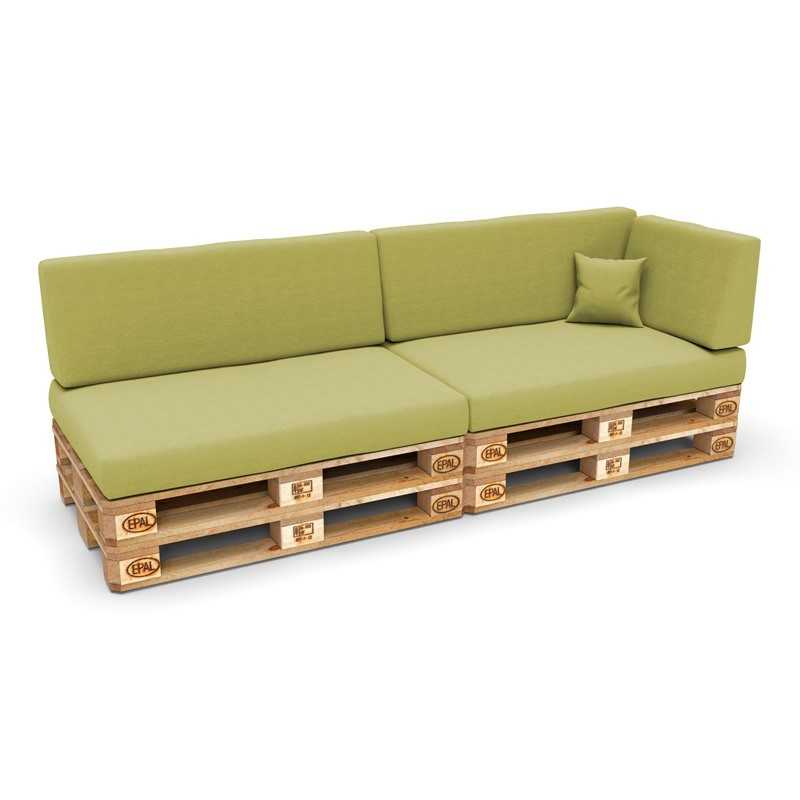 Set of 6 Pallet Cushions, 2x Seat + 2x Backrest + Side Cushion + Deco Cushion, Lime
