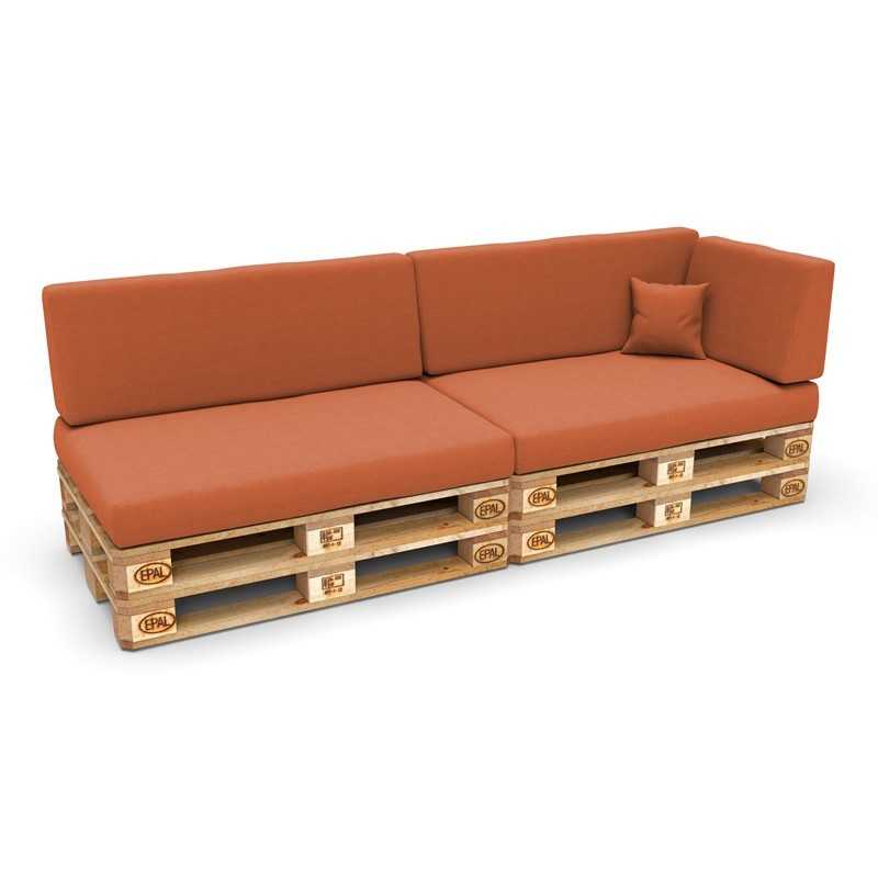 Set of 6 Pallet Cushions, 2x Seat + 2x Backrest + Side Cushion + Deco Cushion, Orange
