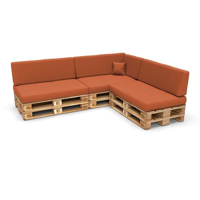 Set of 8 Pallet Cushions, 3x Seat + 3x Backrest + Side Cushion + Deco Cushion, Orange