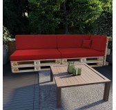 Set of 6 Pallet Cushions, 2x Seat + 2x Backrest + Side Cushion + Deco Cushion, Red