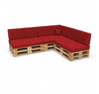 Set of 8 Pallet Cushions, 3x Seat + 3x Backrest + Side Cushion + Deco Cushion, Red