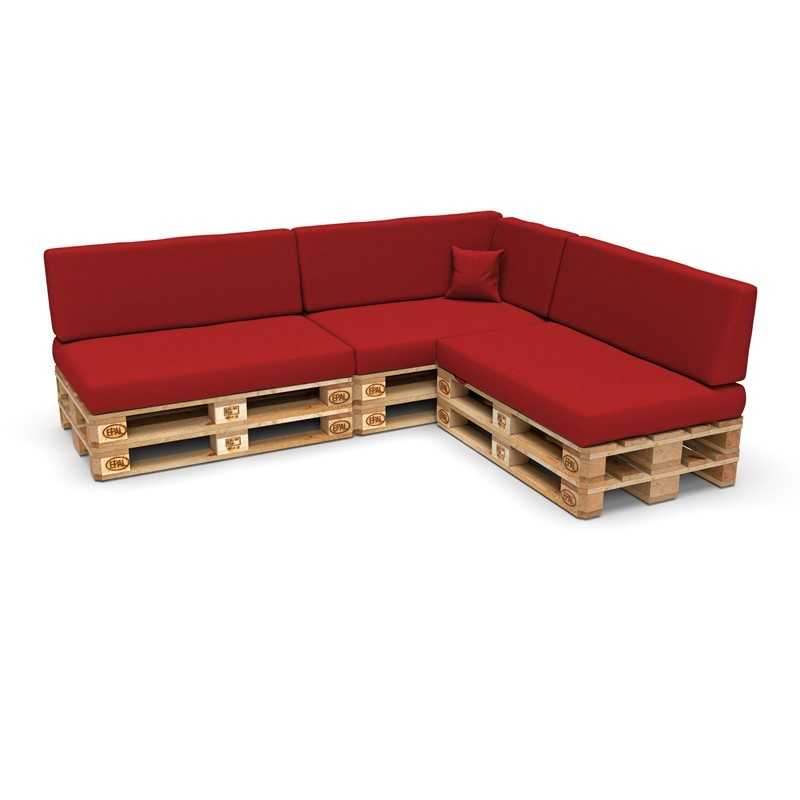 Set of 8 Pallet Cushions, 3x Seat + 3x Backrest + Side Cushion + Deco Cushion, Red