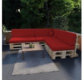 Set of 8 Pallet Cushions, 3x Seat + 3x Backrest + Side Cushion + Deco Cushion, Red