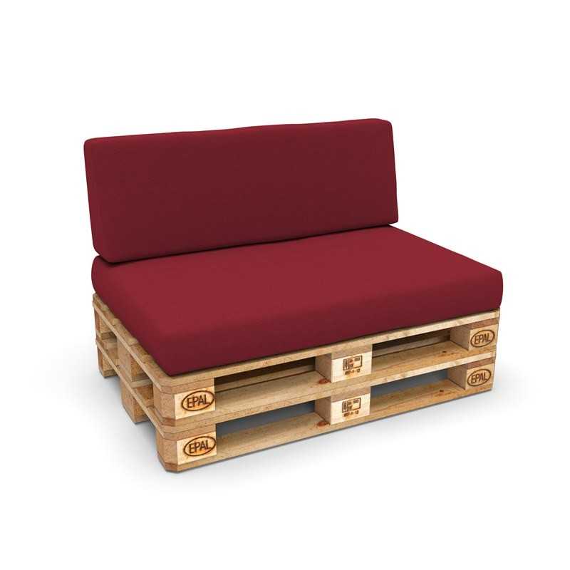 Set of 2 Pallet Cushions, 120x80 cm + 120x40 cm, Burgundy