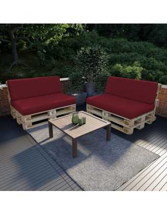 Set of 2 Pallet Cushions, 120x80 cm + 120x40 cm, Burgundy