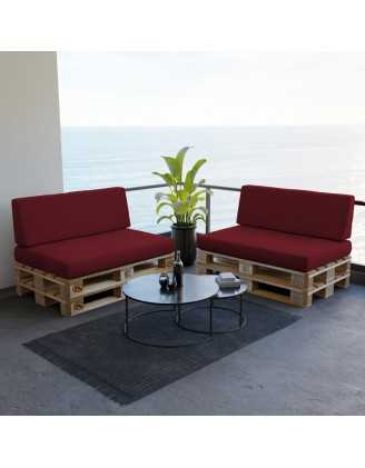Set of 2 Pallet Cushions, 120x80 cm + 120x40 cm, Burgundy