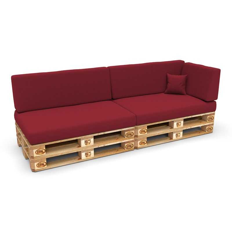 Set of 6 Pallet Cushions, 2x Seat + 2x Backrest + Side Cushion + Deco Cushion, Burgundy