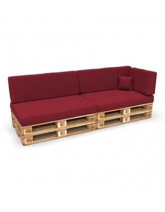 Set of 6 Pallet Cushions, 2x Seat + 2x Backrest + Side Cushion + Deco Cushion, Burgundy