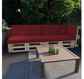Set of 6 Pallet Cushions, 2x Seat + 2x Backrest + Side Cushion + Deco Cushion, Burgundy