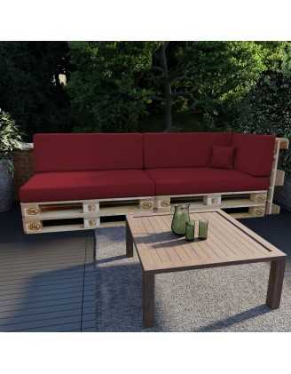 Set of 6 Pallet Cushions, 2x Seat + 2x Backrest + Side Cushion + Deco Cushion, Burgundy