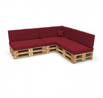 Set of 8 Pallet Cushions, 3x Seat + 3x Backrest + Side Cushion + Deco Cushion, Burgundy
