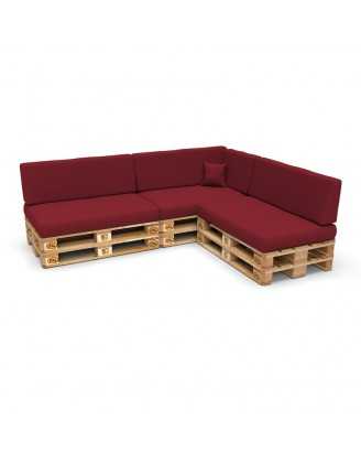 Set of 8 Pallet Cushions, 3x Seat + 3x Backrest + Side Cushion + Deco Cushion, Burgundy