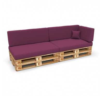 Set of 6 Pallet Cushions, 2x Seat + 2x Backrest + Side Cushion + Deco Cushion, Violet