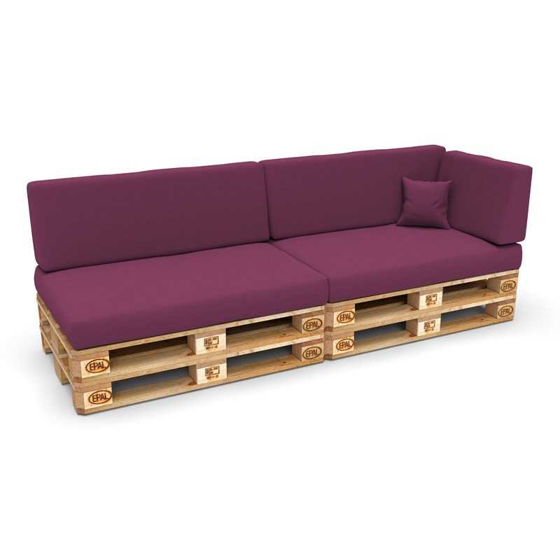 Set of 6 Pallet Cushions, 2x Seat + 2x Backrest + Side Cushion + Deco Cushion, Violet