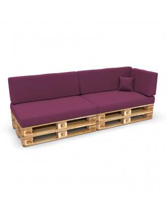 Set of 6 Pallet Cushions, 2x Seat + 2x Backrest + Side Cushion + Deco Cushion, Violet